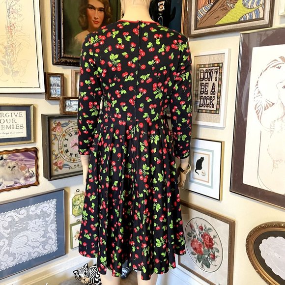 Pin Up Girl Couture Cherry Print Heidi Dress with Long Sleeves and Pockets 2X - Picture 4 of 6